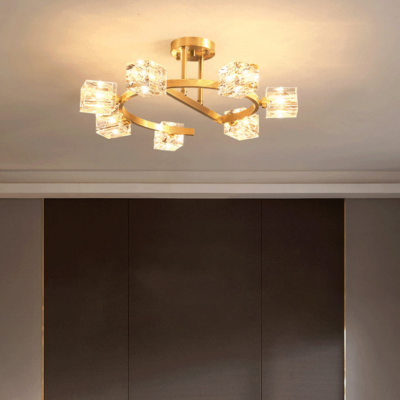 Vierkante semi -spoelmontage verlichtingsbeveiliging kristal moderne spoelbevestiging plafondverlichting armaturen voor slaapkamer