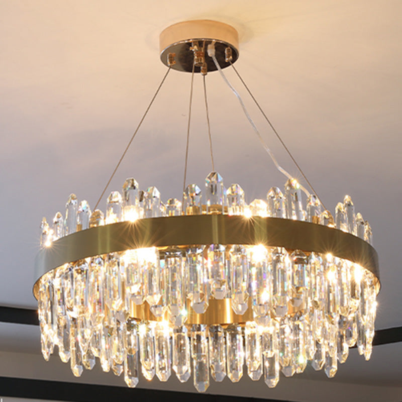 Modern LED Crystal Ring Pendant Chandelier in Gold for Living Room Dining Room