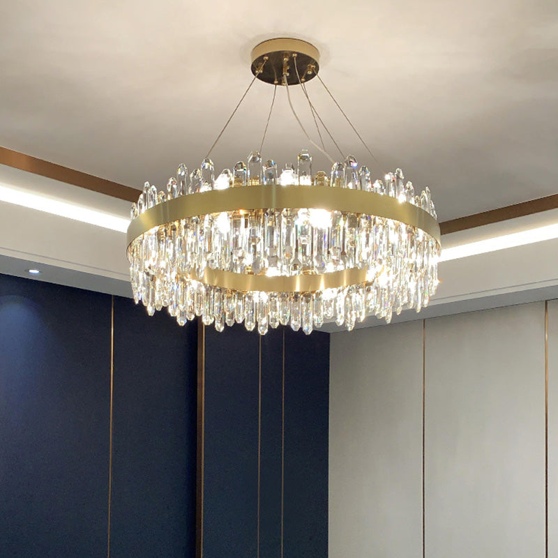 Modern LED Crystal Ring Pendant Chandelier in Gold for Living Room Dining Room