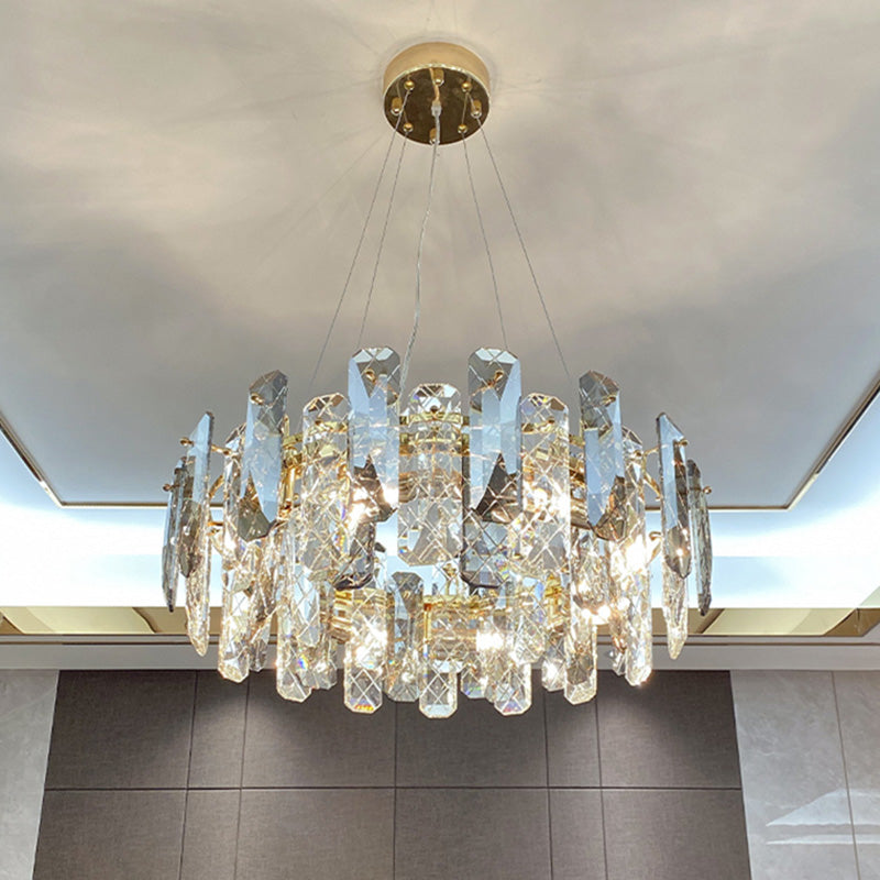 Round Crystal Pendant Light Fixtures Modern Chandelier Lighting for Living Room