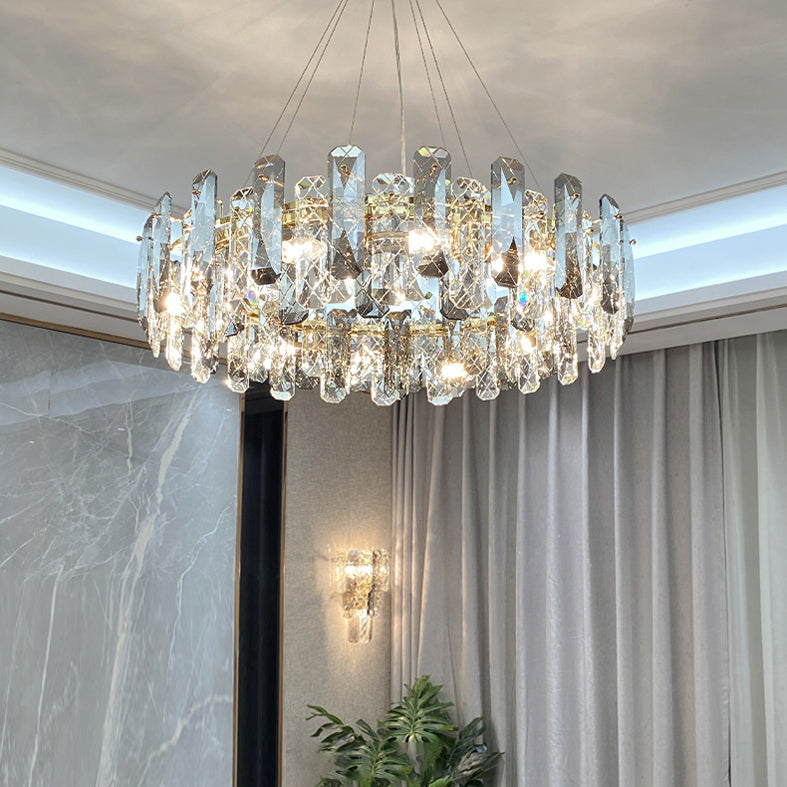 Round Crystal Pendant Light Fixtures Modern Chandelier Lighting for Living Room