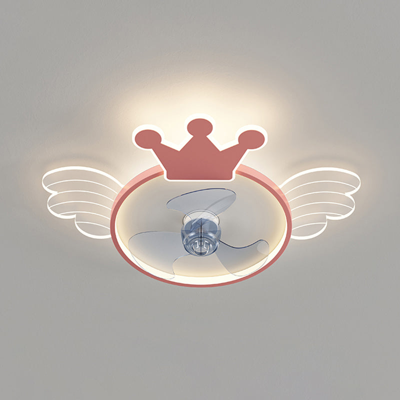 Acrylic Crown and Wings Fan Lamp Cartoon LED Semi Flush Mounted Light for Kids Room