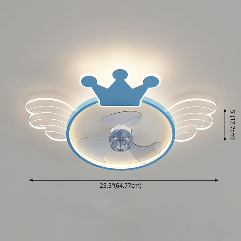 Acrylic Crown and Wings Fan Lamp Cartoon LED Semi Flush Mounted Light for Kids Room