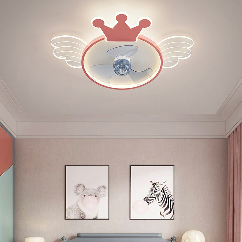 Acrylic Crown and Wings Fan Lamp Cartoon LED Semi Flush Mounted Light for Kids Room