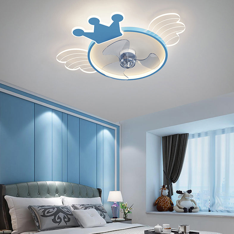 Acrylic Crown and Wings Fan Lamp Cartoon LED Semi Flush Mounted Light for Kids Room