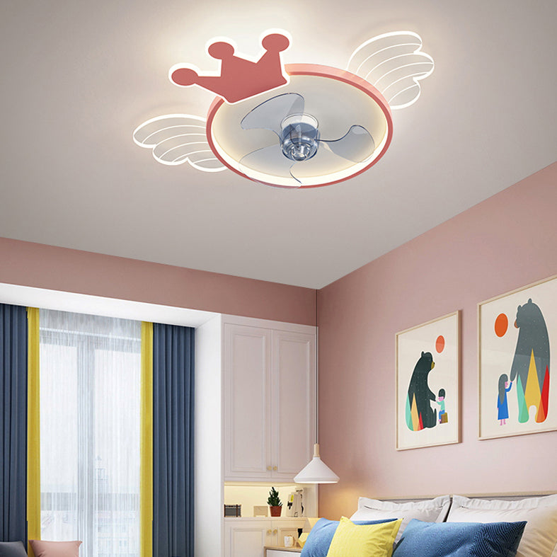 Acrylic Crown and Wings Fan Lamp Cartoon LED Semi Flush Mounted Light for Kids Room