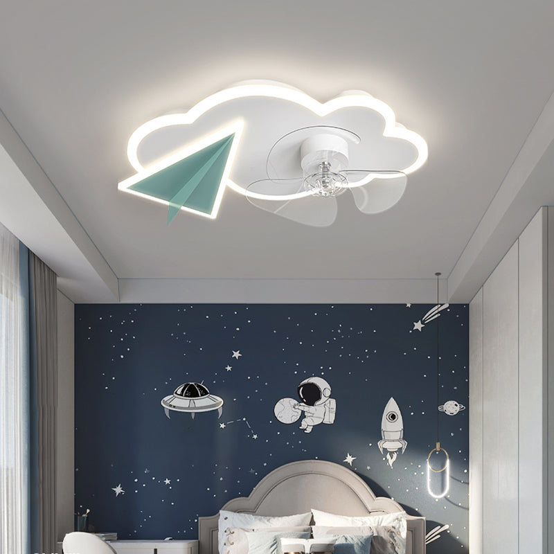 Cartoon Bedroom Ceiling Fan Light Fixture Acrylic Children Style Semi Flush Light