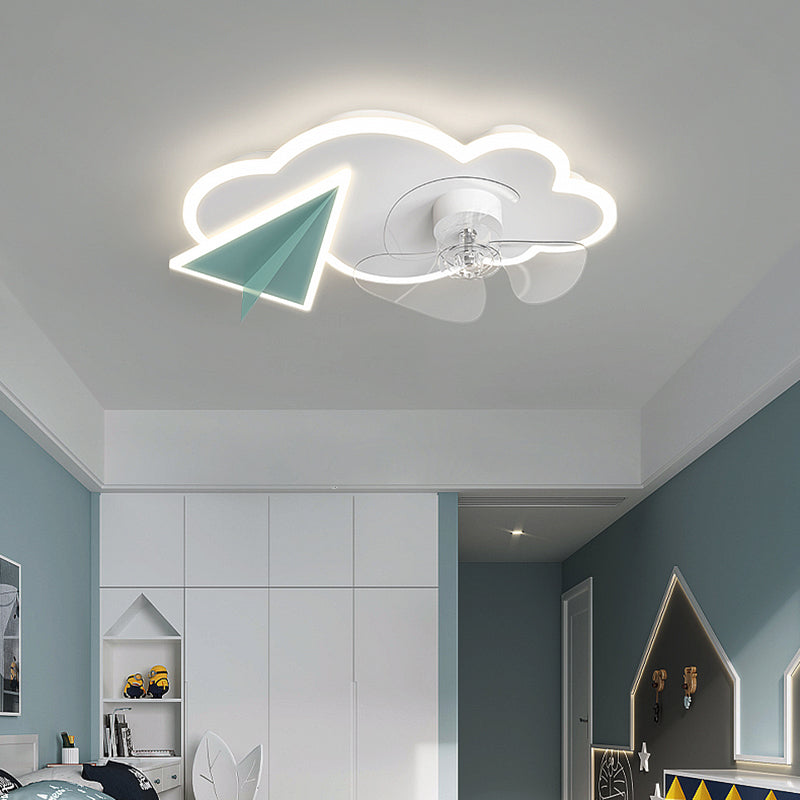 Cartoon Bedroom Ceiling Fan Light Fixture Acrylic Children Style Semi Flush Light