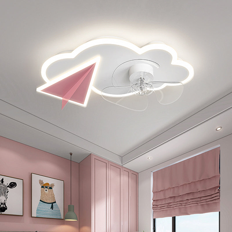 Cartoon Bedroom Ceiling Fan Light Fixture Acrylic Children Style Semi Flush Light