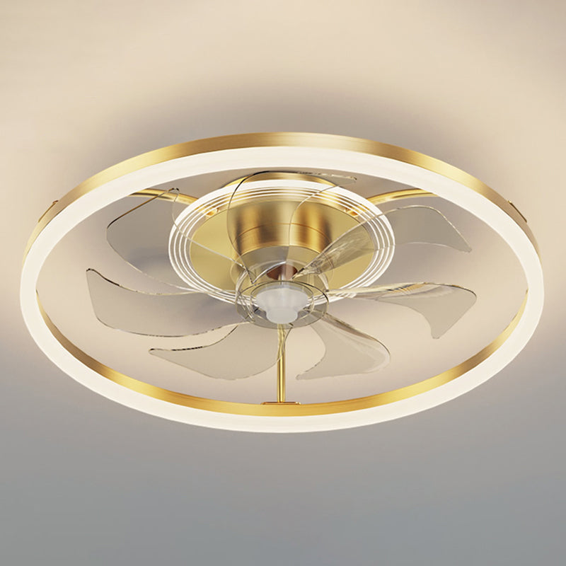 Gold Finish Circular Ceiling Fan Lamp Minimalist LED Metal Semi Flush Mount Light