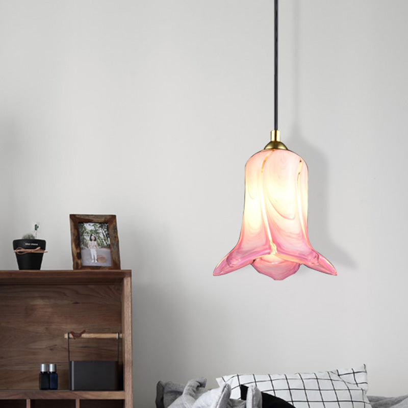 Plattelandsblokvormige hangselverlichting 1 licht wit/groen/paars glazen plafond hang armatuur voor slaapkamer