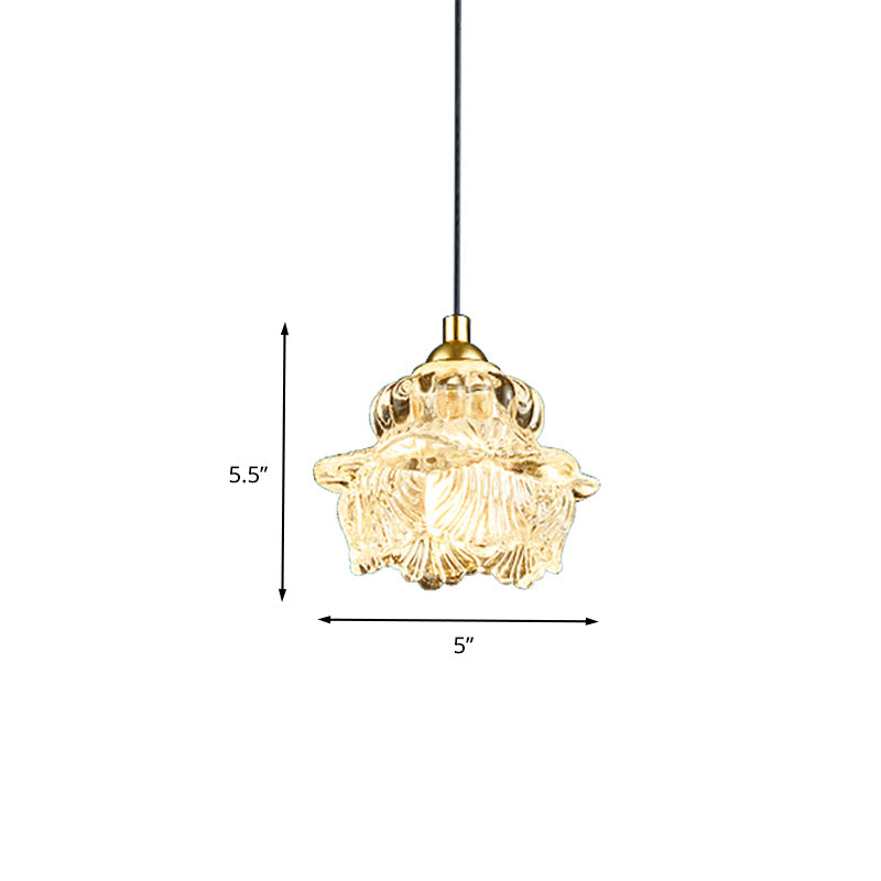 1 Light Pendant Light Kit Rural Petal Clear Glass Suspension Lighting Fixture for Bedroom