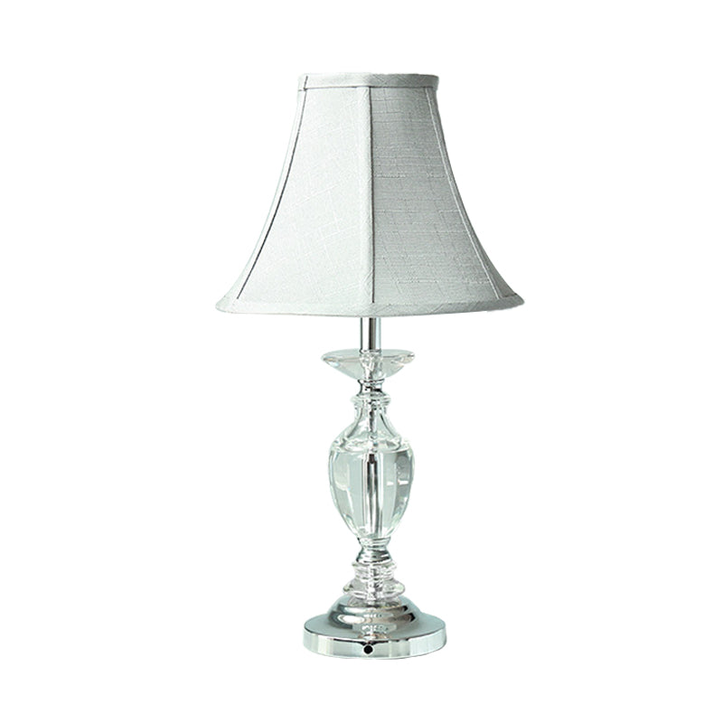 Light Blue Single Bulb Nightstand Light Rural Fabric Paneled Bell Table Lamp with Crystal Base