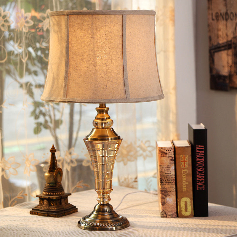 1 Light Bedroom Night Light Rural Stylish Beige Table Lamp with Tapered Fabric Shade