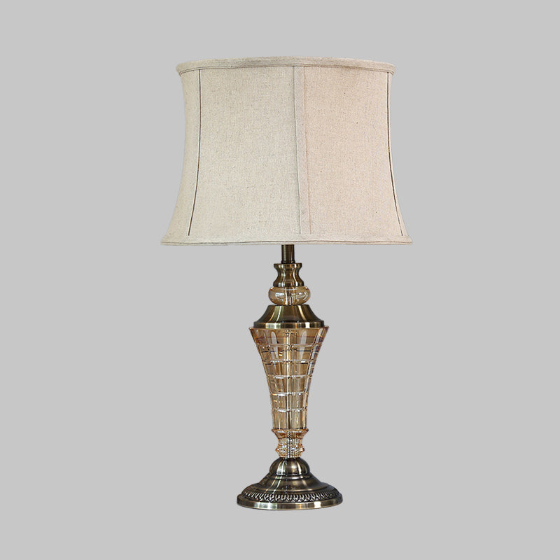 1 Light Bedroom Night Light Rural Stylish Beige Table Lamp with Tapered Fabric Shade