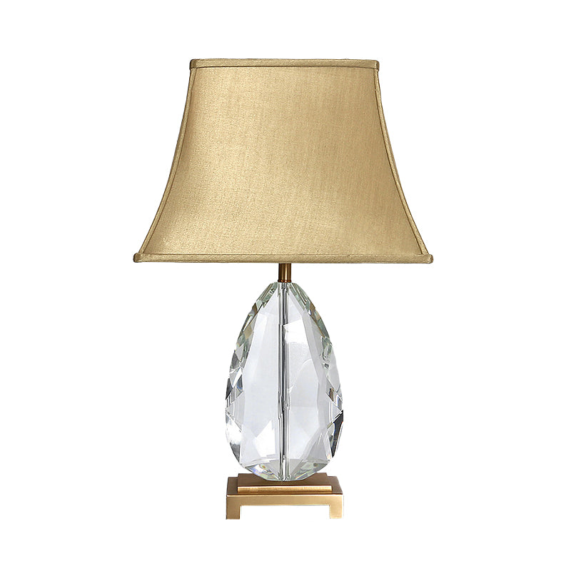 22"/26" L Oval Clear Crystal Nightstand Light Countryside 1 Light Living Room Table Lamp in Beige with Fabric Shade