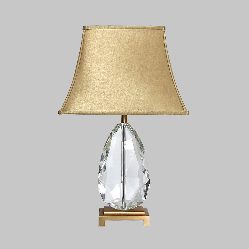 22"/26" L Oval Clear Crystal Nightstand Light Countryside 1 Light Living Room Table Lamp in Beige with Fabric Shade