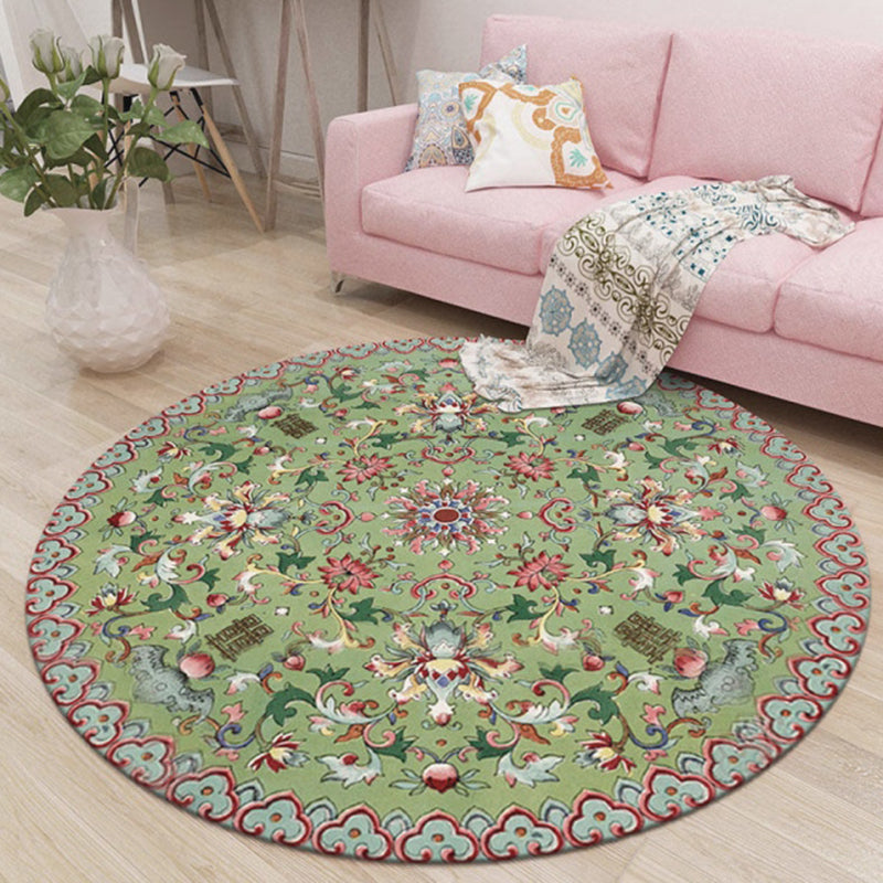 Blue Living Room Area Carpet Bohemian Americana Pattern Rug Polyester Stain Resistant Area Rug