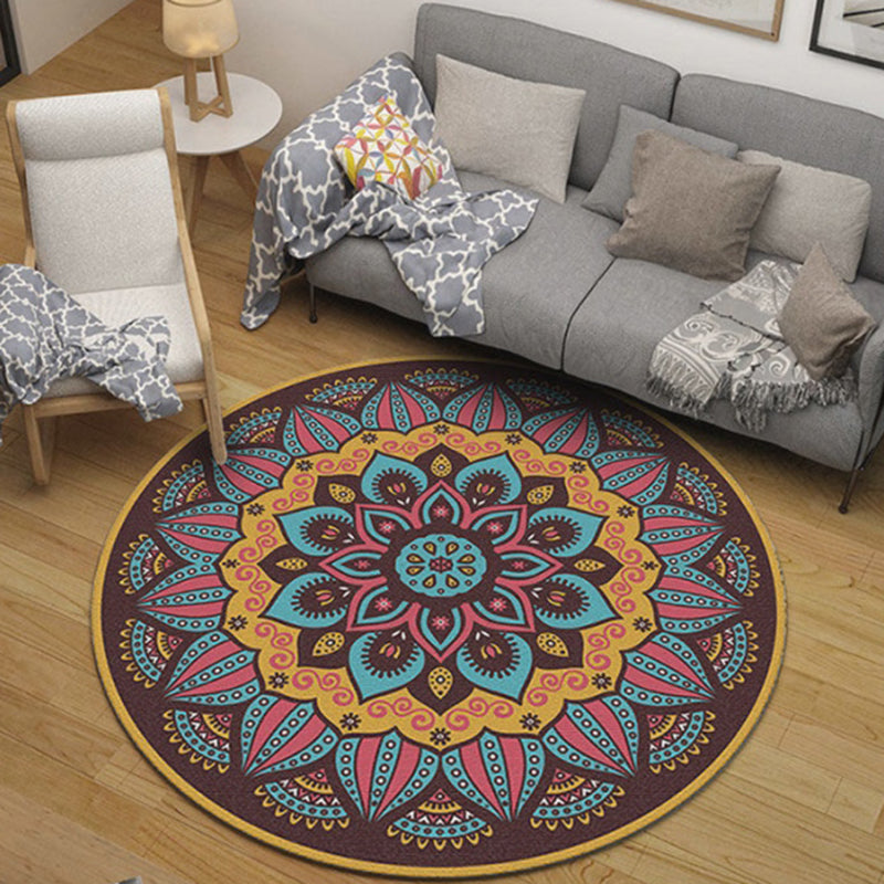 Blue Living Room Area Carpet Bohemian Americana Pattern Rug Polyester Stain Resistant Area Rug