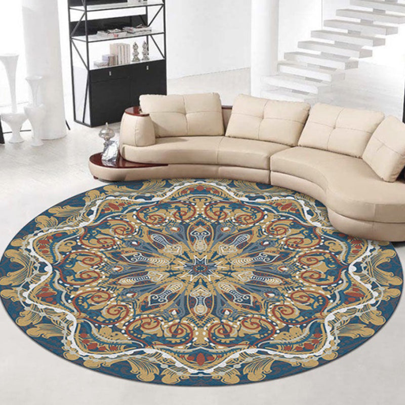 Blue Living Room Area Carpet Bohemian Americana Pattern Rug Polyester Stain Resistant Area Rug