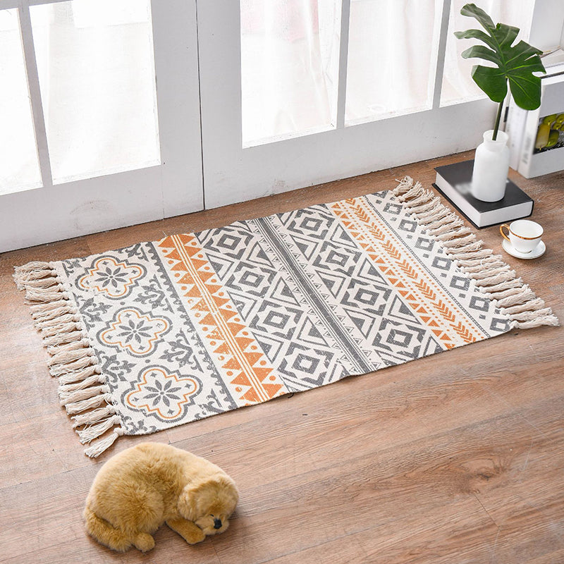 Bohemian Cotton Blend Area Carpet Retro Indoor Rug Living Room Carpet with Fringe