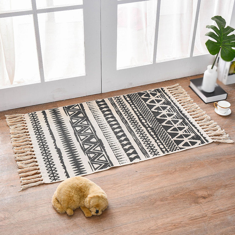 Bohemian Cotton Blend Area Carpet Retro Indoor Rug Living Room Carpet with Fringe