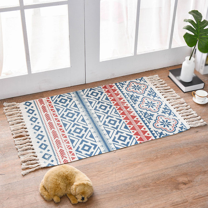 Bohemian Cotton Blend Area Carpet Retro Indoor Rug Living Room Carpet with Fringe