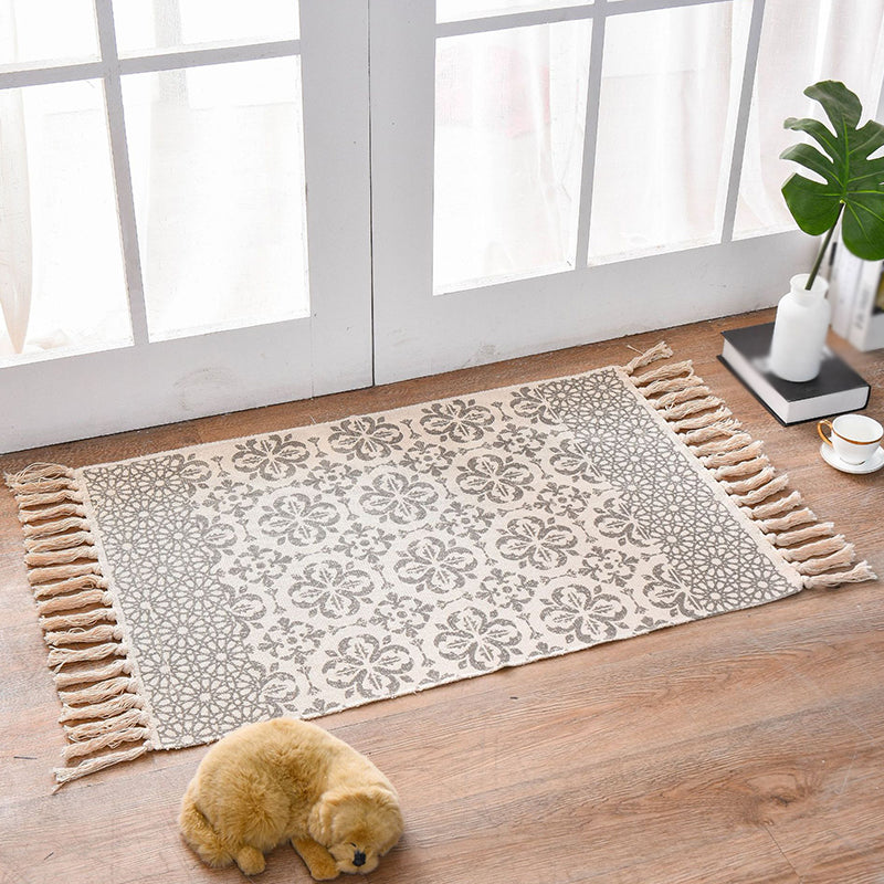 Bohemian Cotton Blend Area Carpet Retro Indoor Rug Living Room Carpet with Fringe