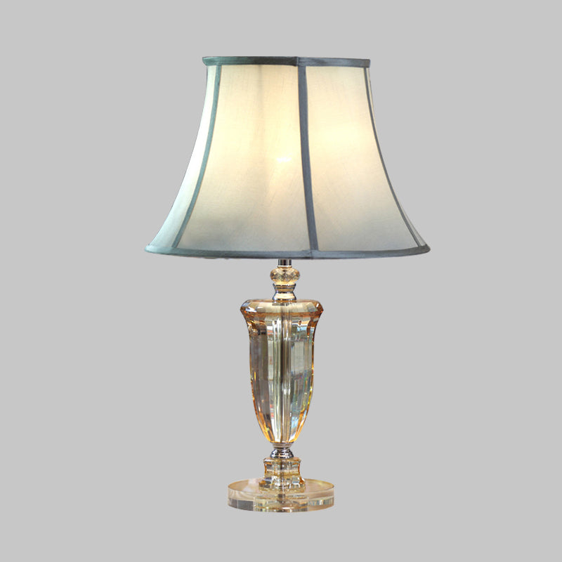 Fabric Beige Table Light Bell Single Light Simple Nightstand Lamp with Crystal Base