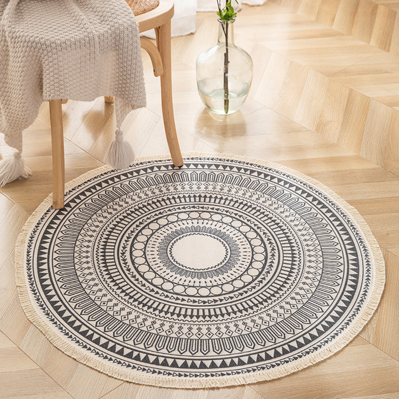 Round Funky Carpet Americana Pattern Area Rug Cotton Blend Fringe Indoor Rug for Living Room