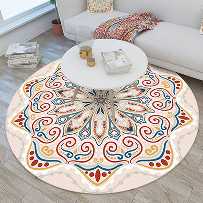 Chic Beige Americana Pattern Rug Polyester Bohemian Area Carpet Non-Slip Rug for Home Decor