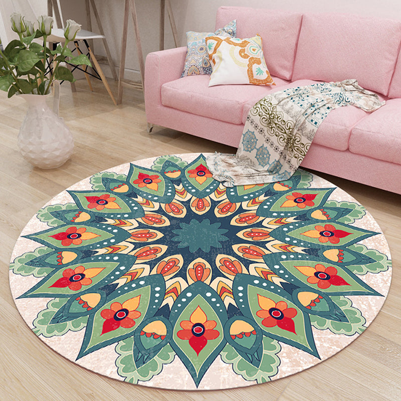 Bohemian Tribal Pattern Rug Beige Polyester Area Carpet Non-Slip Backing Rug for Living Room