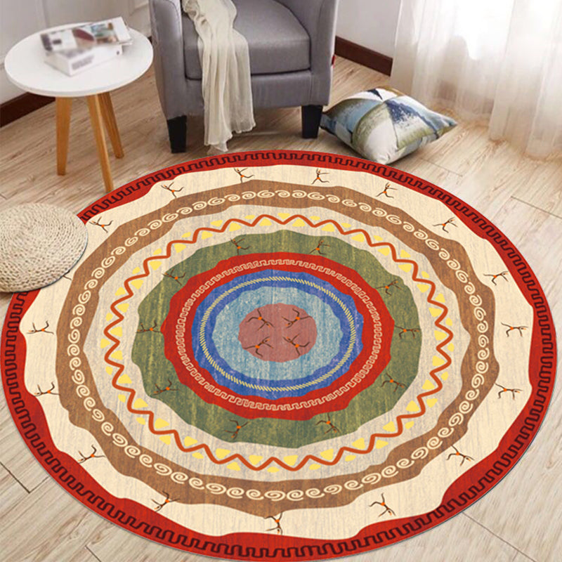 Bohemian Tribal Pattern Rug Beige Polyester Area Carpet Non-Slip Backing Rug for Living Room