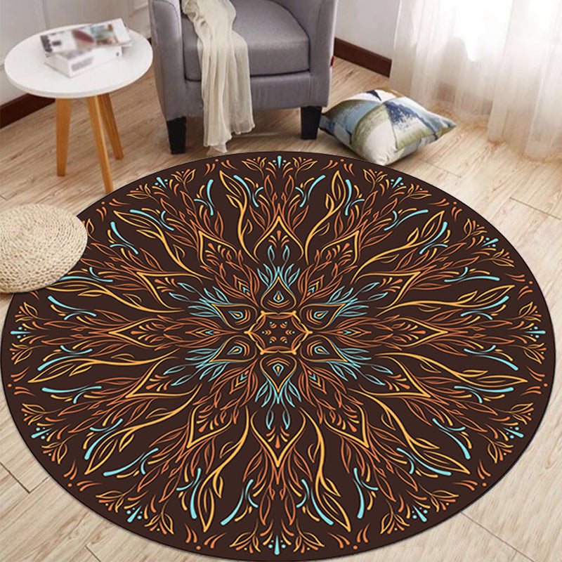 Bohemian Tribal Pattern Rug Beige Polyester Area Carpet Non-Slip Backing Rug for Living Room