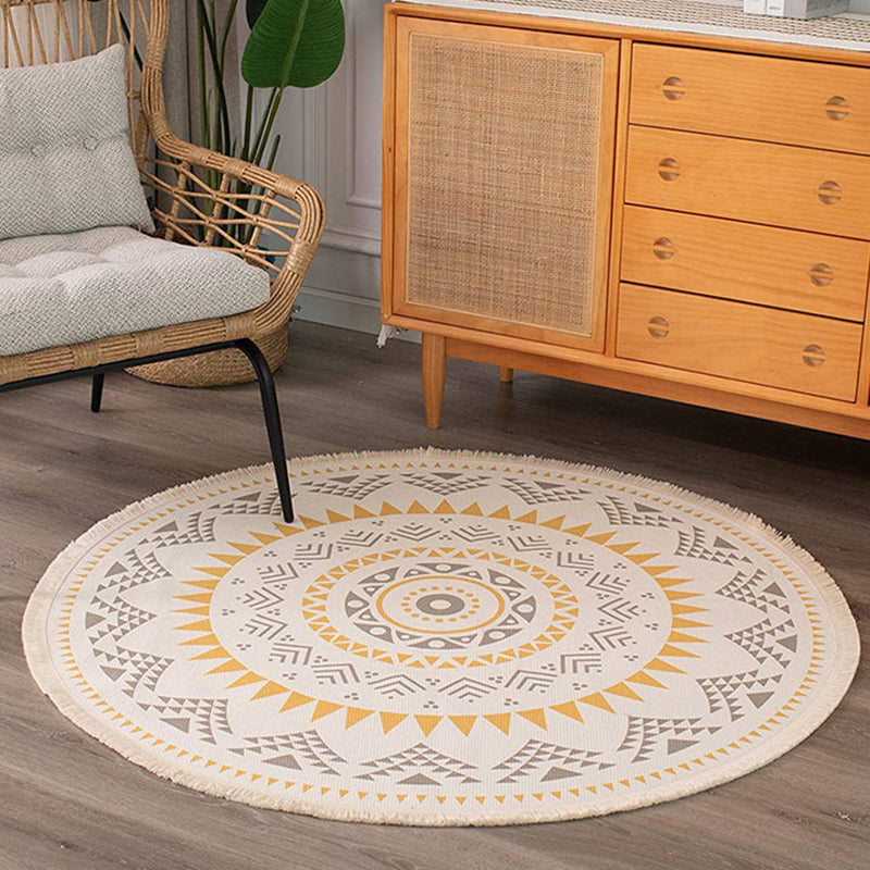 Bohemian Area Rug Cotton Blend Multi-Color Americana Print Carpet Fringe Rug for Home Decor