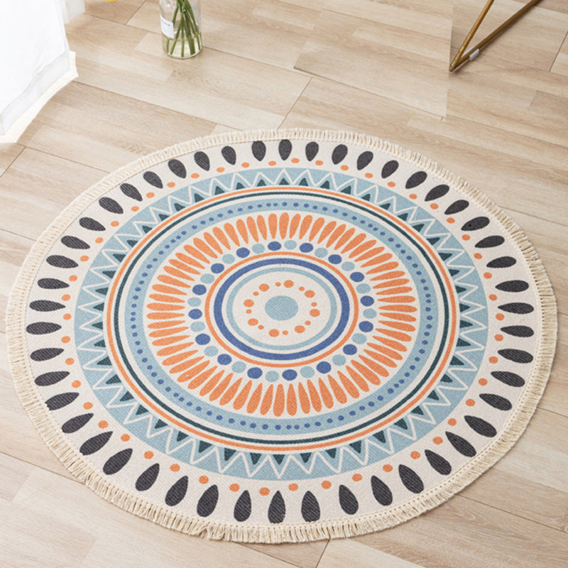 Bohemian Area Rug Cotton Blend Multi-Color Americana Print Carpet Fringe Rug for Home Decor