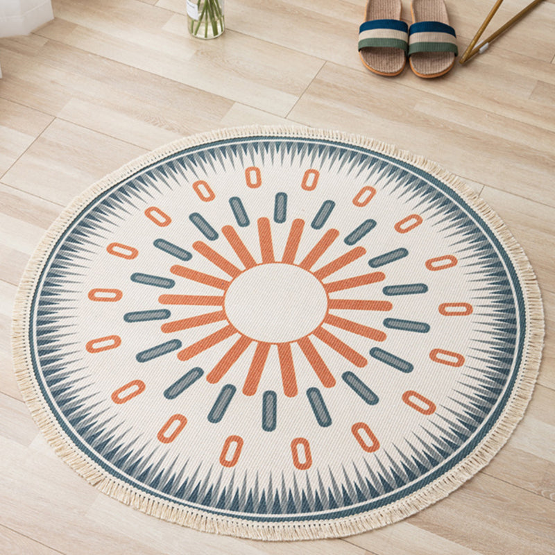 Bohemian Area Rug Cotton Blend Multi-Color Americana Print Carpet Fringe Rug for Home Decor