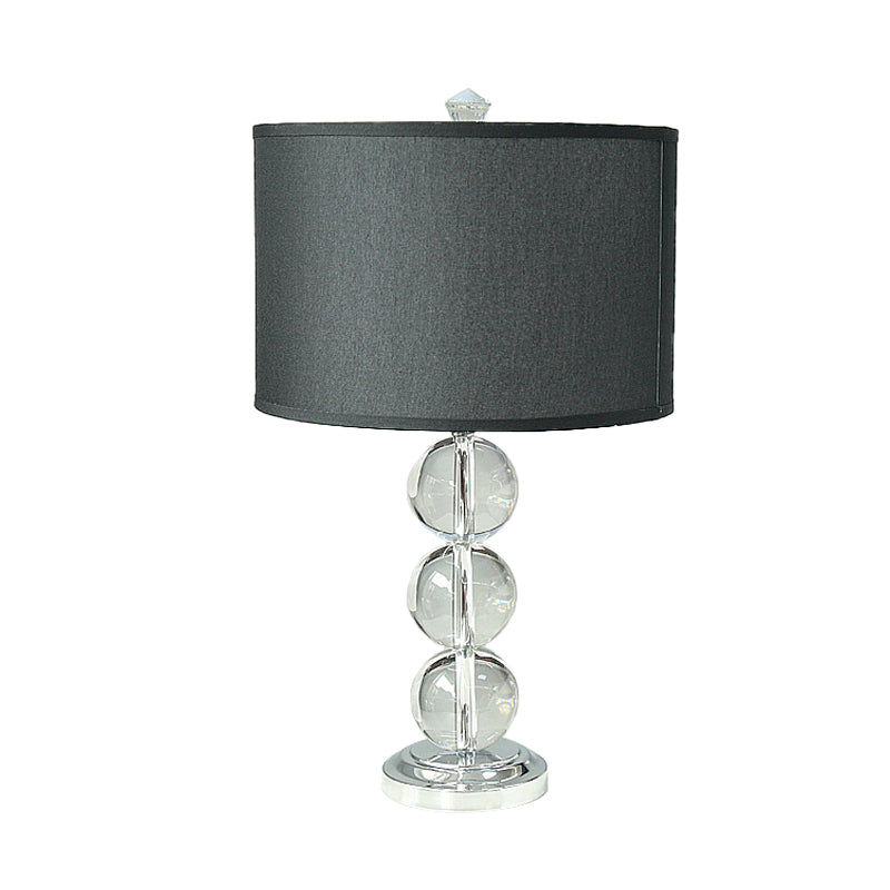 Black Single Bulb Nightstand Lamp Rustic Fabric Drum Table Light with Crystal Ball Deco