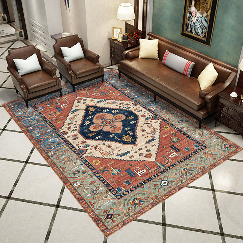 Moroccan Ethnic Style Carpet Polyester Area Rug Non-Slip Backing Indoor Carpet for Home Decoration