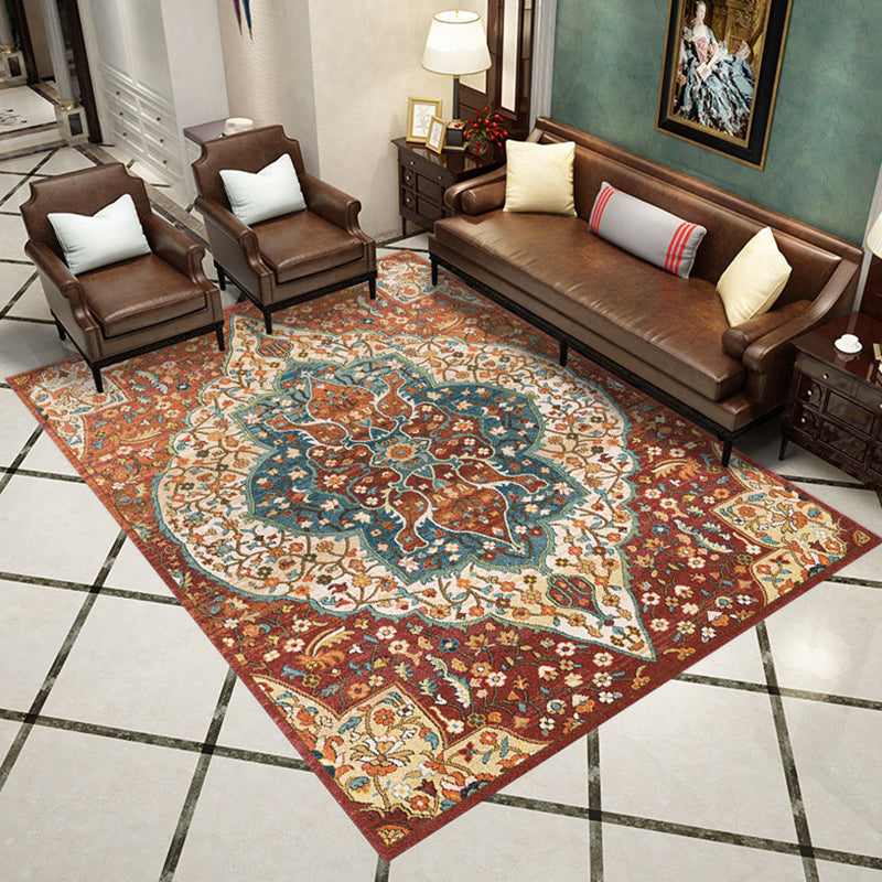 Moroccan Ethnic Style Carpet Polyester Area Rug Non-Slip Backing Indoor Carpet for Home Decoration