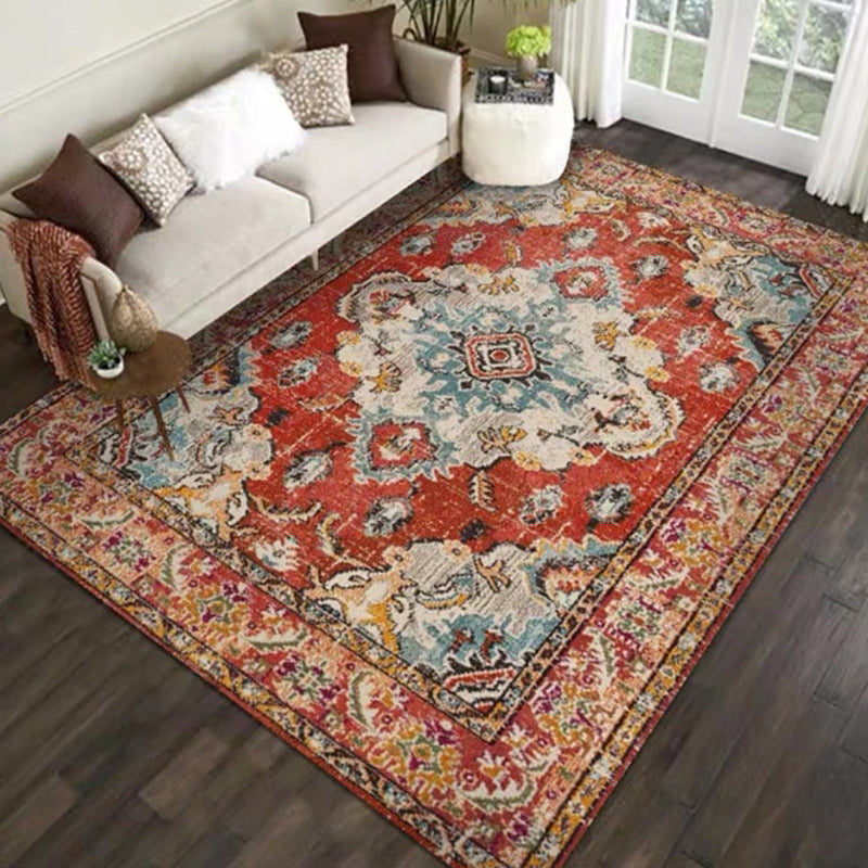 Moroccan Ethnic Style Carpet Polyester Area Rug Non-Slip Backing Indoor Carpet for Home Decoration