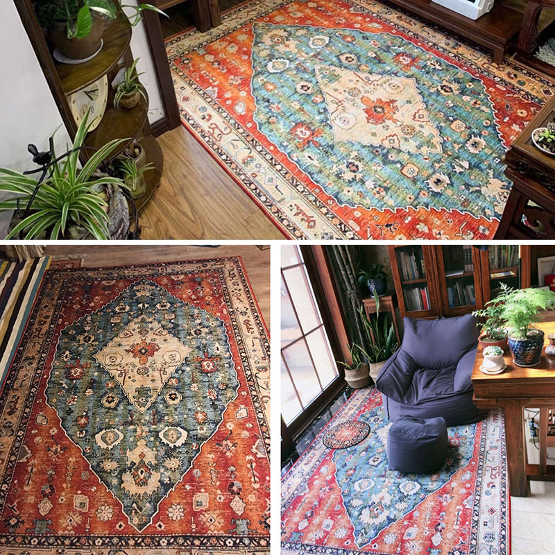 Moroccan Ethnic Style Carpet Polyester Area Rug Non-Slip Backing Indoor Carpet for Home Decoration