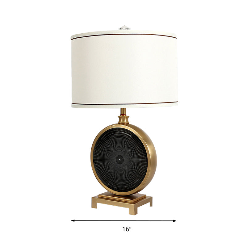 Crystal Round Nightstand Light Minimalism 1 Light Bedroom Table Lamp in White with Drum Fabric Shade