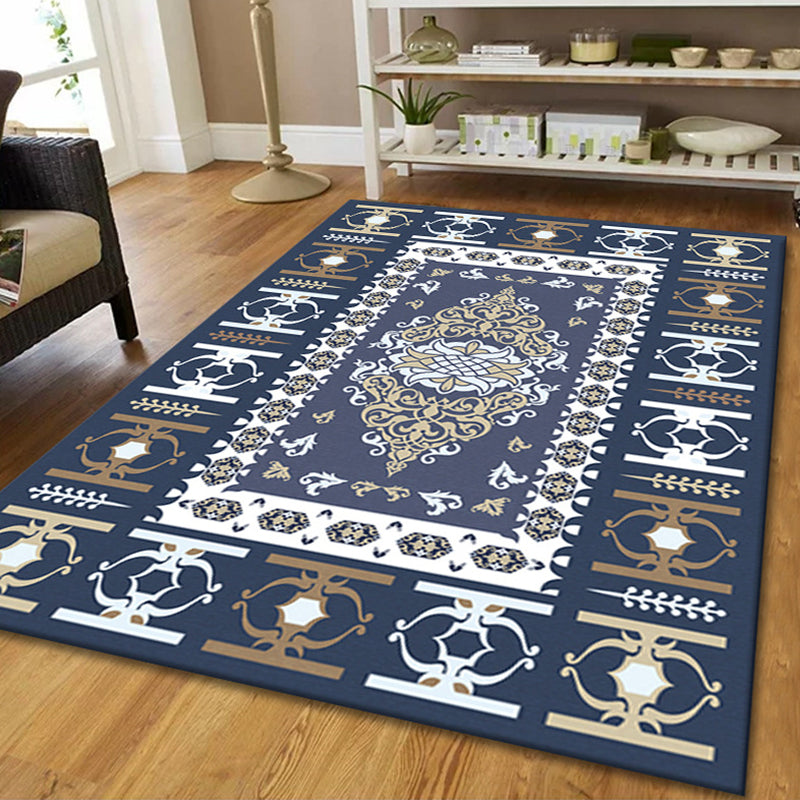 Retro Medallion Print Carpet Polyester Area Rug Non-Slip Backing Indoor Carpet for Home Decoration