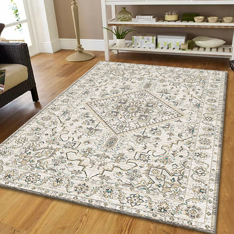 Retro Medallion Print Carpet Polyester Area Rug Non-Slip Backing Indoor Carpet for Home Decoration