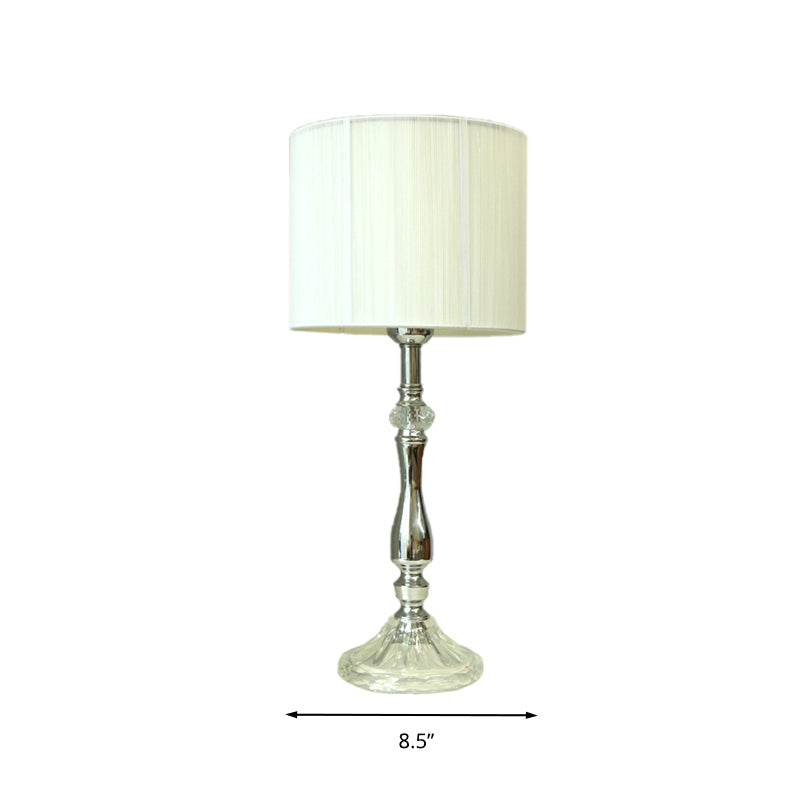 Tissu lampe de table blanche Cylindre 1 lumière Lumière de nuit simple pour le salon avec base en cristal