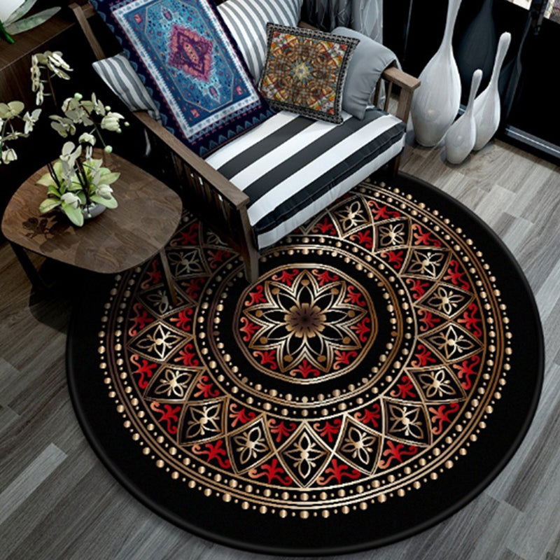 Vintage Ethnic Pattern Rug Polyester Round Indoor Carpet Stain Resistant Area Rug for Living Room