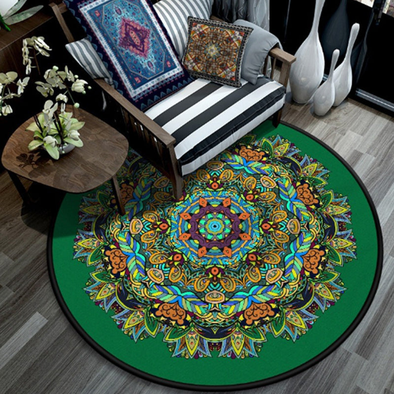 Vintage Ethnic Pattern Rug Polyester Round Indoor Carpet Stain Resistant Area Rug for Living Room