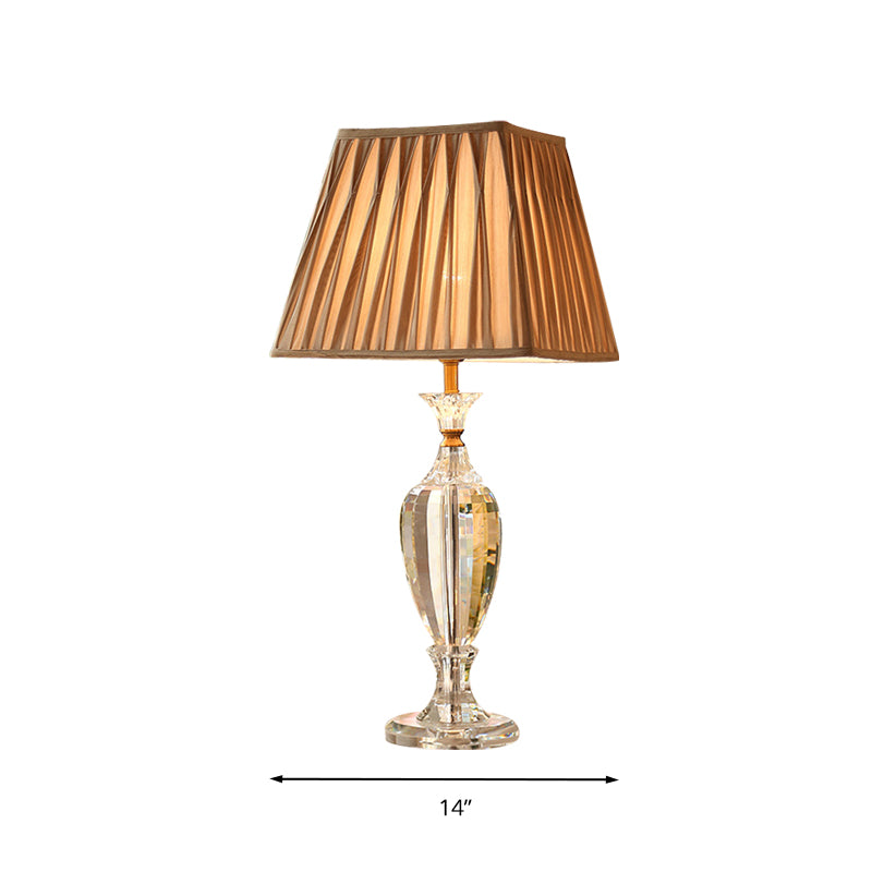 1 Light Pleated Shade Night Light Rural Style Beige Fabric Table Lamp with Urn Crystal Base