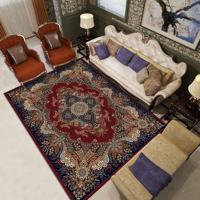 Traditional Tribal Pattern Carpet Polyester Rug Non-Slip Backing Indoor Carpet for Home Decoration